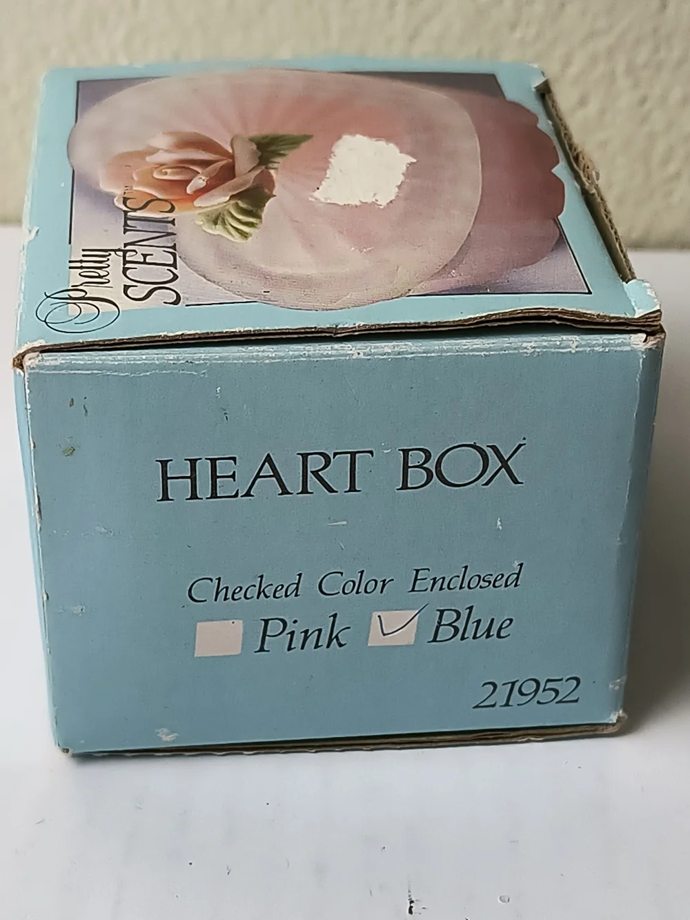 Frosted Glass Heart Candleholder with Blue Candle and Lid - Heart Box